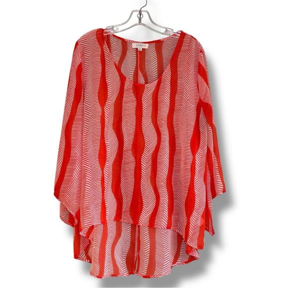 Umgee long sleeve sheer high low top with back hemline split - Picture 2 of 7